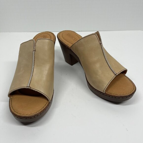NWOT Born Comfort Sole Tan Leather Mule Block Heel Sz.10 - Picture 1 of 8